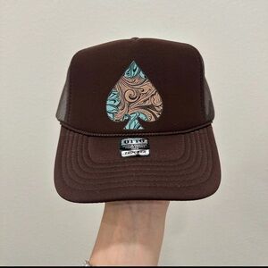 OTTO Brown Trucker Hat with Teal and Tan Paisley